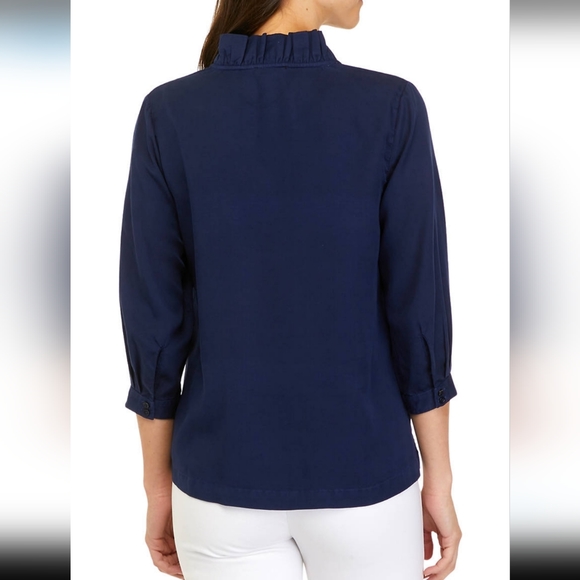 Crown & Ivy NWT Ruffle Neck Blouse XXL Navy - Picture 10 of 10